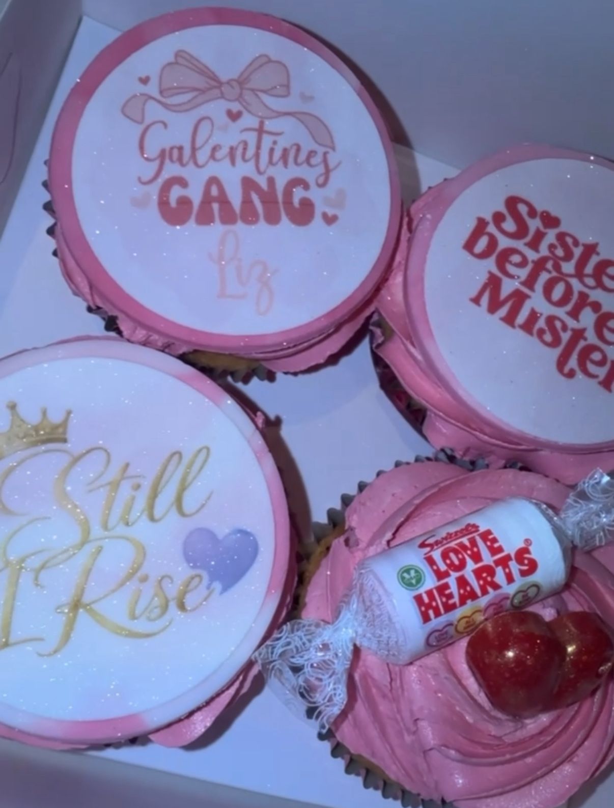 Custom Galentines cupcakes with personalised edible toppers